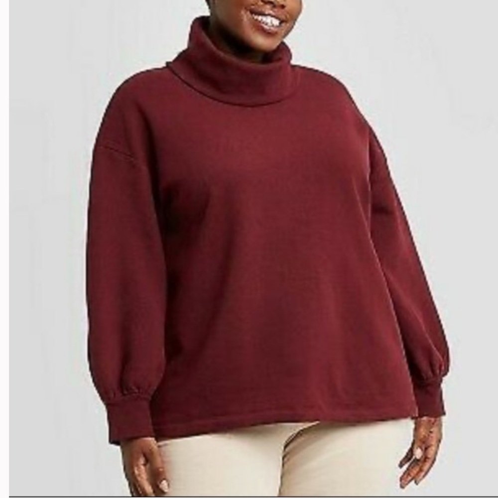 Ava & Viv Women's Plus Size Leisure Tunic Sweatshirt- Burgundy